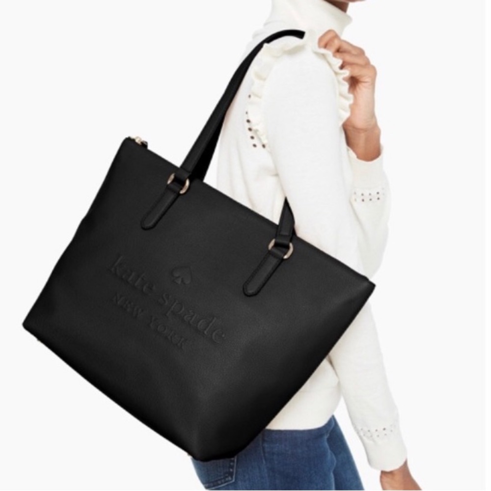 Kate Spade Larchmont Avenue Logo Penny Black Leather Tote Bag $399